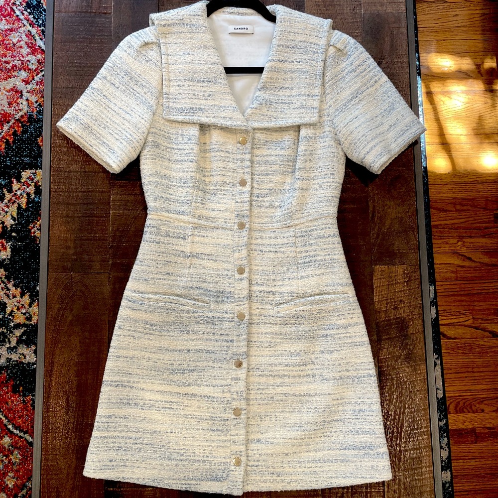 Sandro Cream and Gray Mini Dress
